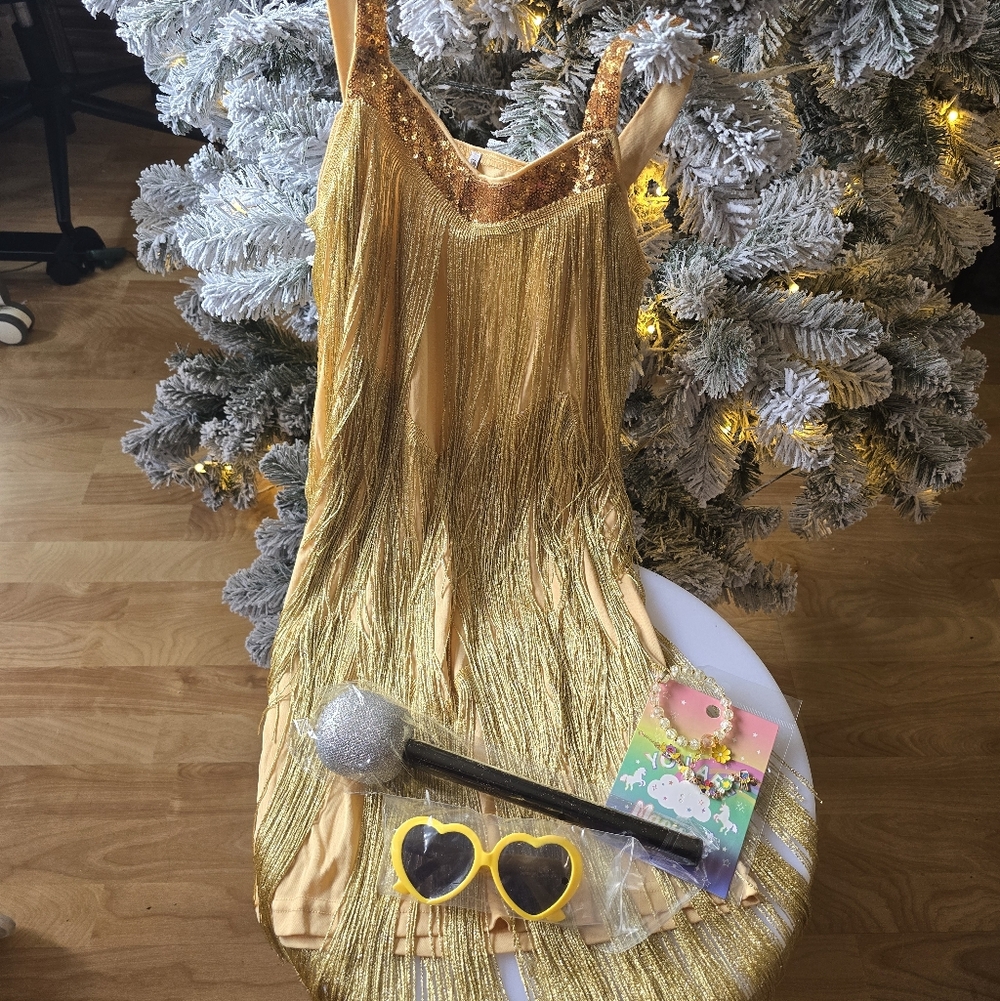 Gold Sequin Kids Costume Dress with Accessories